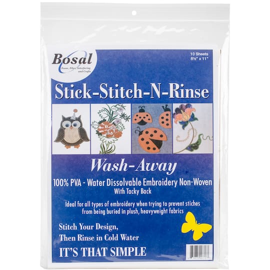 Bosal Stick-Stitch-N-Rinse Wash-Away Stabilizer, 10ct.